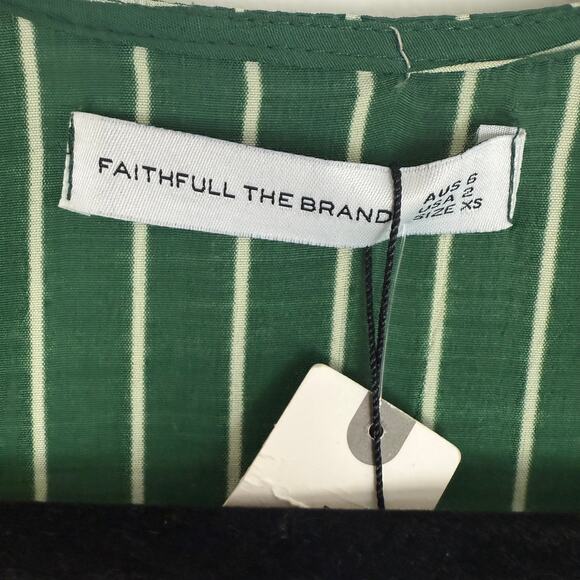 NWT Faithfull the Brand Womens Rivers Wrap Green/White Striped Tie Midi Dress 2 - Picture 10 of 12